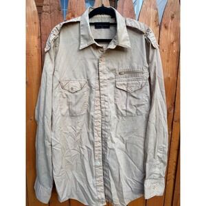 Vintage Esquire Tan Khaki Safari Military Utility Shirt Mens Large Epaulets